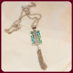 Turquoise Chip Bead Tassel Necklace